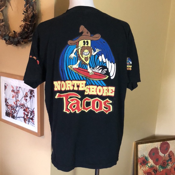 NORTH SHORE TACO Size Large Tee Shirt HAWAII Surfer 5-Graphics SUN Intl Cotton - Picture 5 of 10